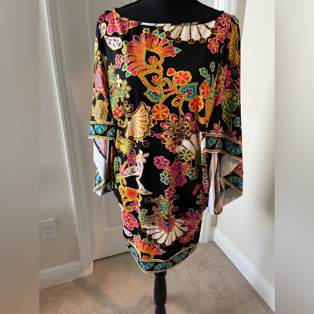 Trina Turk Black Tunic with Bright Paisley Floral Print